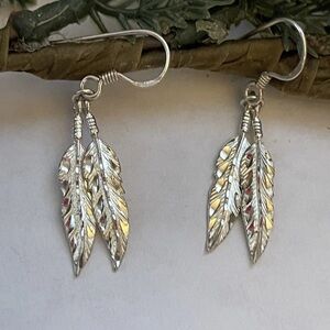 Native American southwestern boho style sterling Silver Feather Earrings